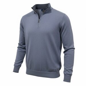 Brooks Brothers Men's Half-Zip Mock Collar Sweater in Dusty Blue